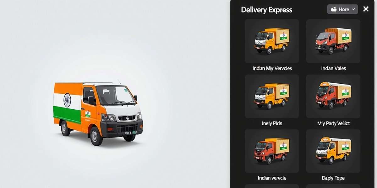 Delivery Express vehicle selection screen showing various Indian delivery vehicles