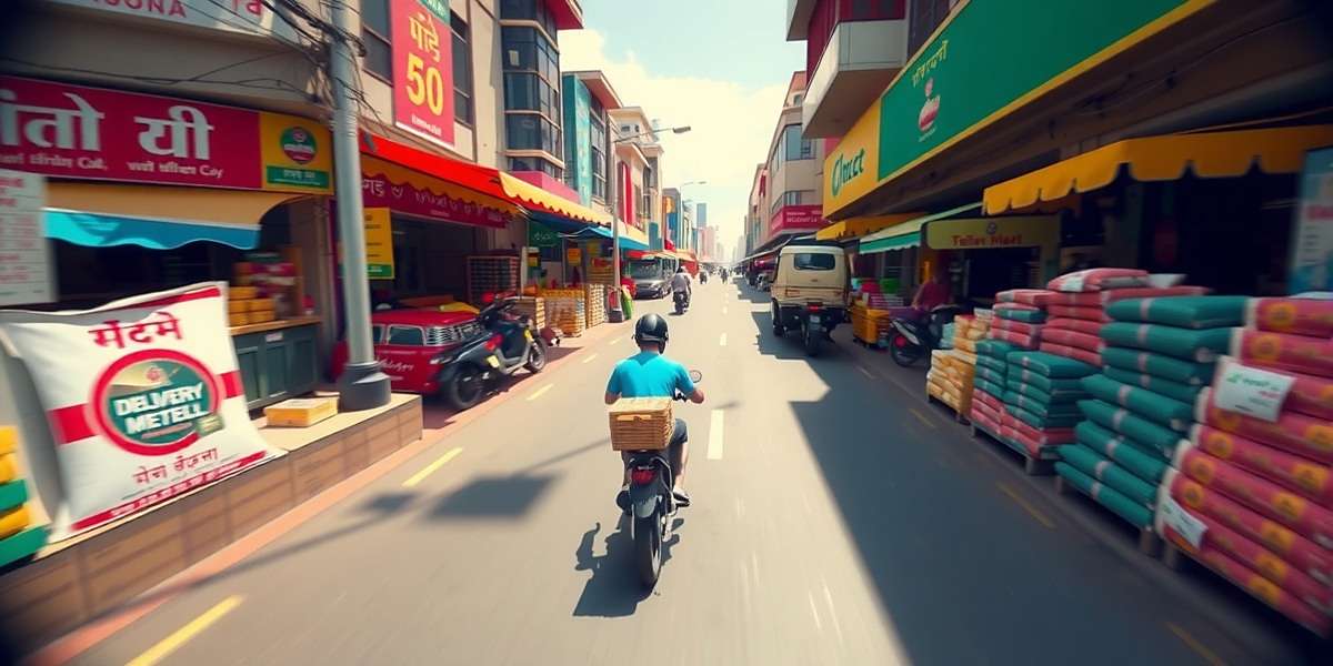 Delivery Express gameplay showing a delivery person navigating through a busy Indian market